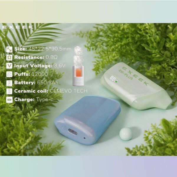 EK Plus ROCK SUGAR PEAR  flavor Disposable electronic cigarette 12000 puff rechargeable vape ceramic vs cotton coil vape 15000 puff vape USA low waste high puff vape 0.8ohm ceramic coil vape - Image 5